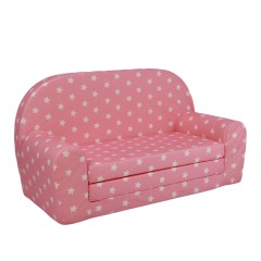 Petit canapé enfant convertible rose motif étoiles
