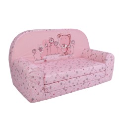 Petit canapé enfant convertible en bouclette effet mouton motif ours en peluche