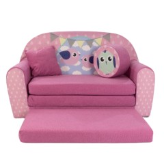 Grand canapé enfant convertible motif oiseau rose