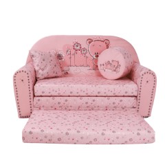 Grand canapé enfant convertible en bouclette effet mouton motif ours en peluche