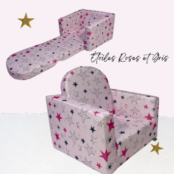 Fauteuil Pliable "Étoiles Roses et Gris" – Le Rêve dans les Étoiles pour les Petits